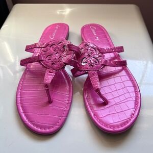 Circus NY Sam Edelman Clara Pink Croc Embossed Medallion Thong Sandals 11M